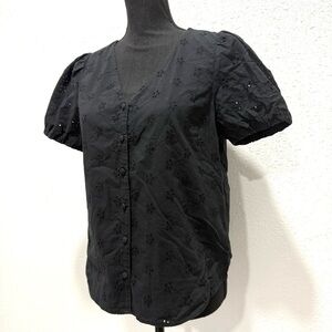 J. Crew Black Eyelet short sleeves Blouse s